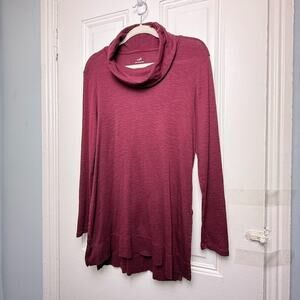J Jill Tunic Womens Small Maroon Cowl Neck Pima Cotton Pullover Long Sleeve